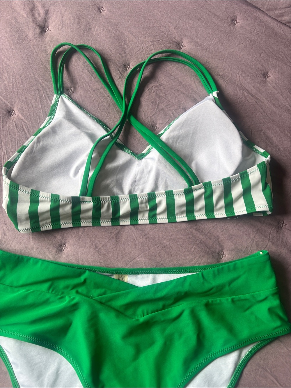 Green Striped Bikini Set - Picture 2 of 3